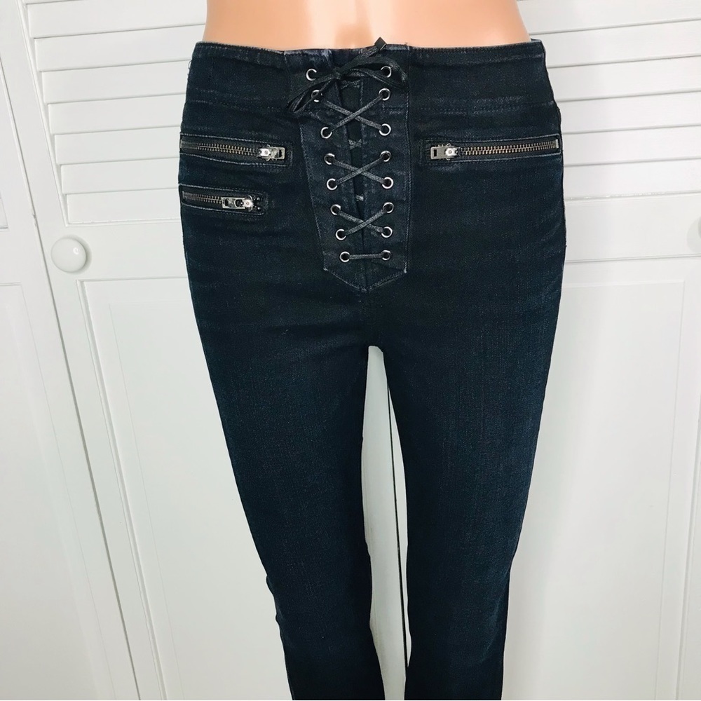 New VERONICA BEARD Dark Indigo Lace-up Front Stretch Denim Size 25 - Picture 3 of 15